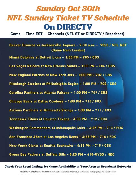 sunday ticket channels on directv